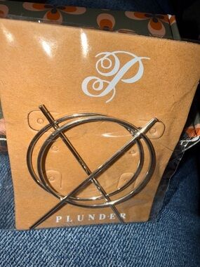 #1103 Plunder “Adelaide” Silver (4) Double Hoop & Bar Drop Earrings & 4 Gold.